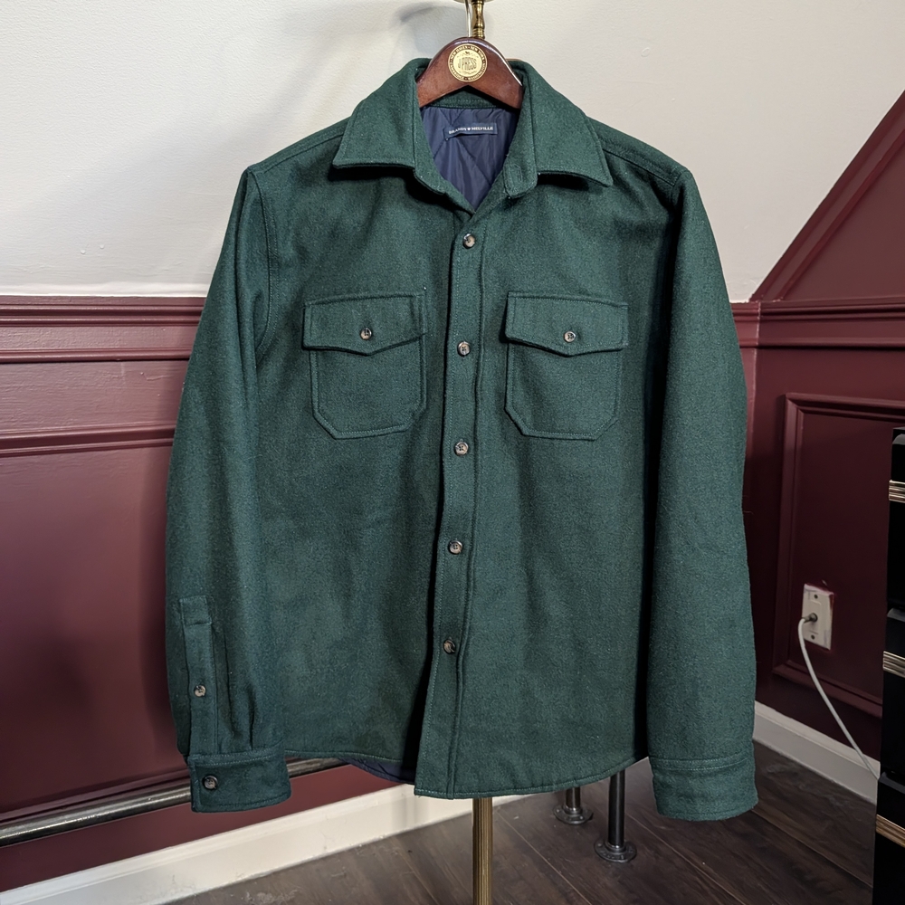 Brandy Melville Dark Green Wool Blend Boyfriend Fit Quilted Lining Shirt Jacket